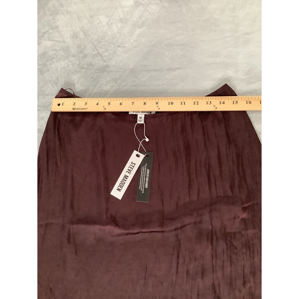 Steve Madden Mahogany Brown Satin Lace Trim Asymmetrical Midi Skirt DB17025F M - Picture 3 of 9